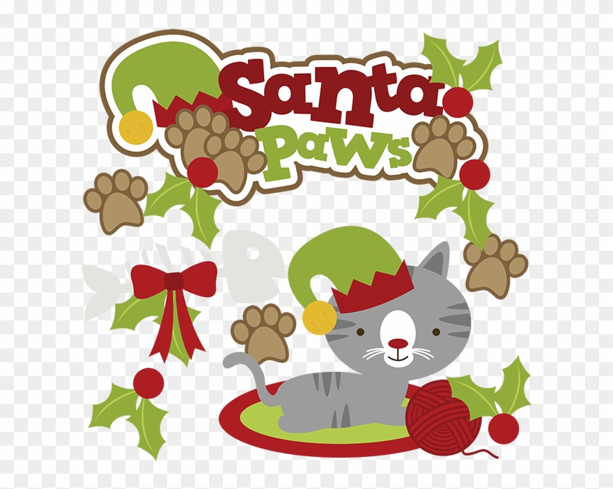 Christmas Cat Clip Art Clipart Cat Clip Art Christmas - Santa Paws Clip Art - Png Download