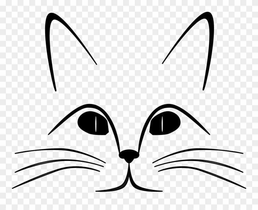 Cat Black And White Cat Clip Art Black And White Free - Cat Face Clipart Black And White - Png Download