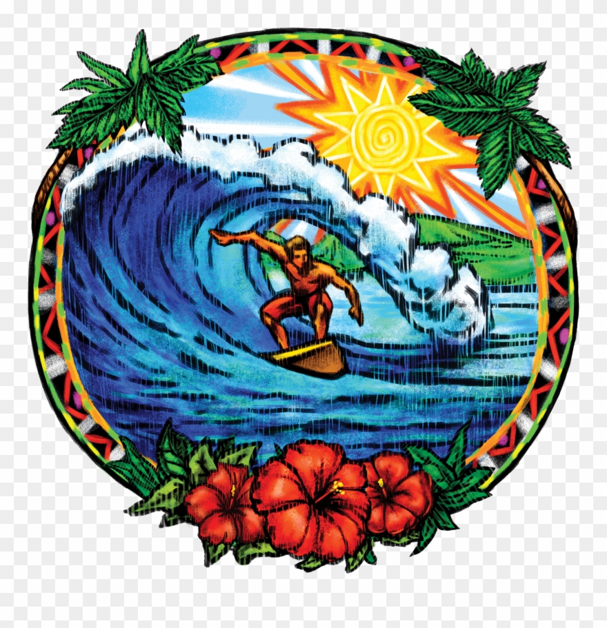 Tropical Surf - Hawaiian Surfing Tropical Cutout Vinyl Sticker Tiki Clipart