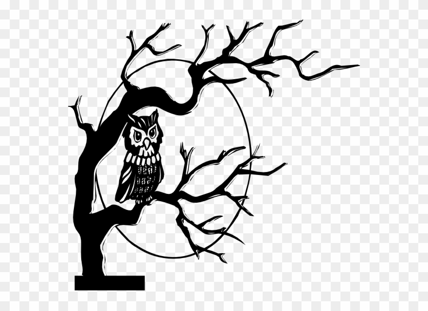 Owl In Tree Silhouette Clip Art - Black And White Clip Art Owl - Png Download
