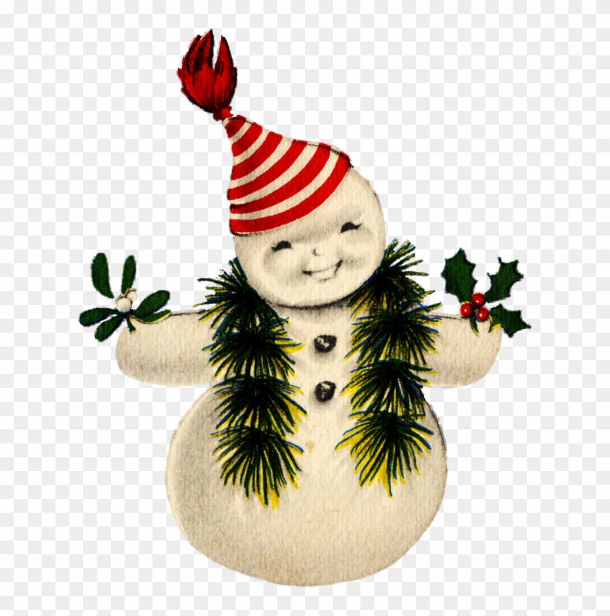 Retro Clipart Snowman - Victorian Vintage Snowman Christmas Card Collage Sheet - Png Download