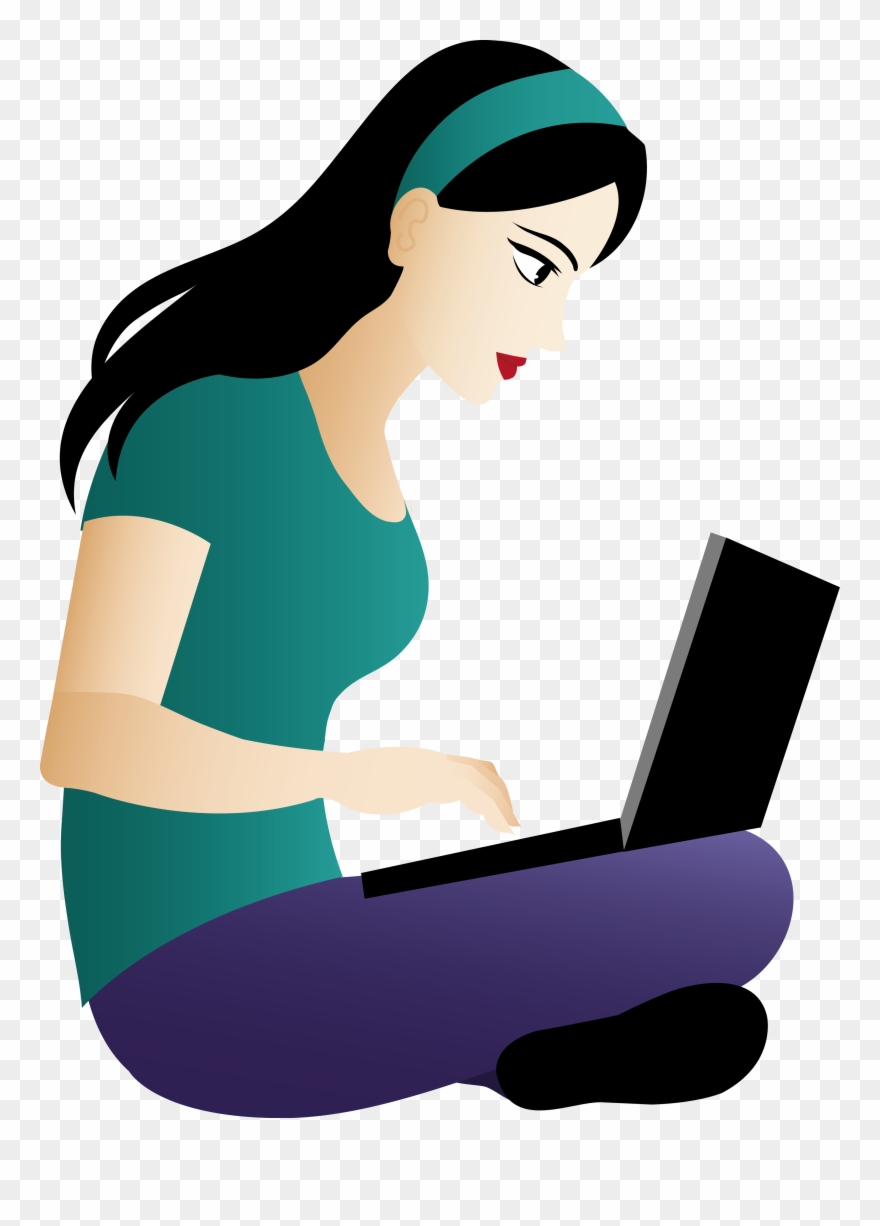 Asian Girl Sitting With Laptop Free Clip Art - Girl With Laptop Cartoon - Png Download