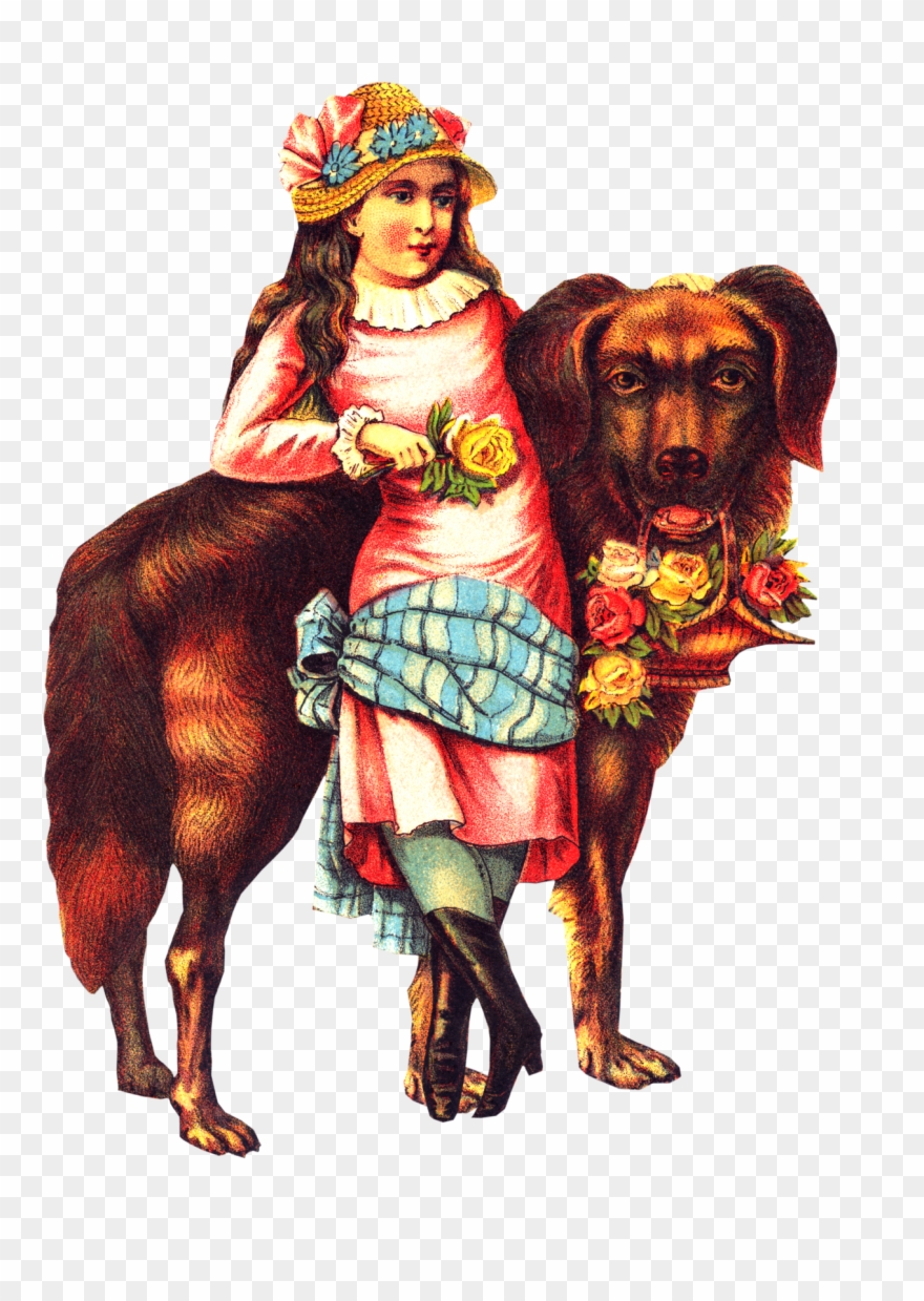 Free Victorian Girl Big Dog Clipart - Dog - Png Download