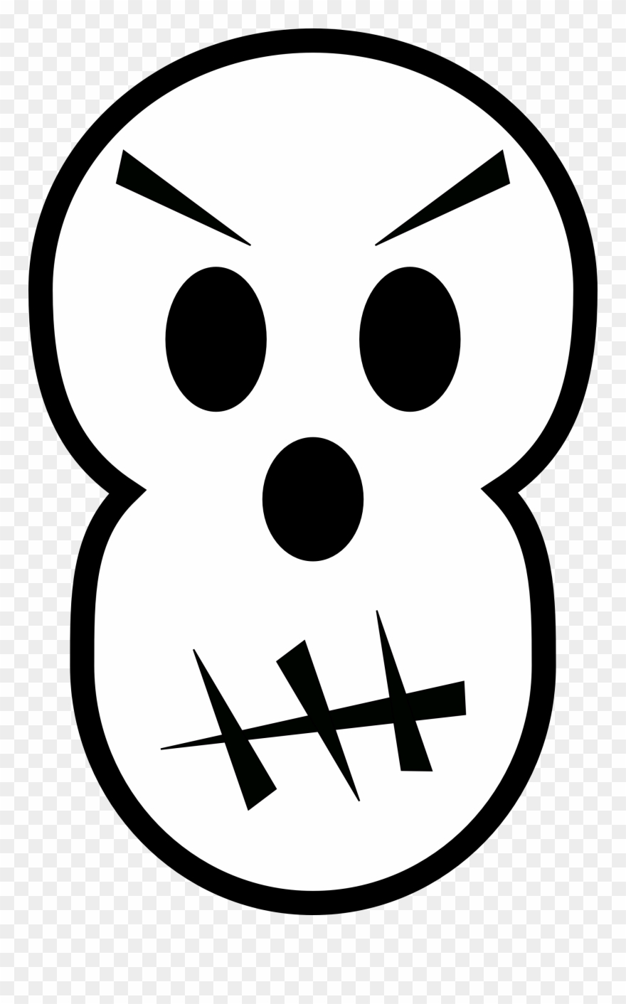 Angry Skull Halloween Black White Line Art Scalable - Emoji Black And White Halloween Clipart