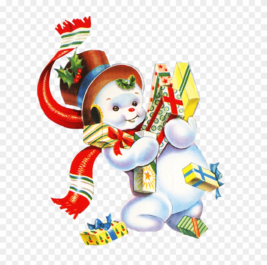 Vintage Snowman With Christmas Presents - Vintage Snowman Png Clipart