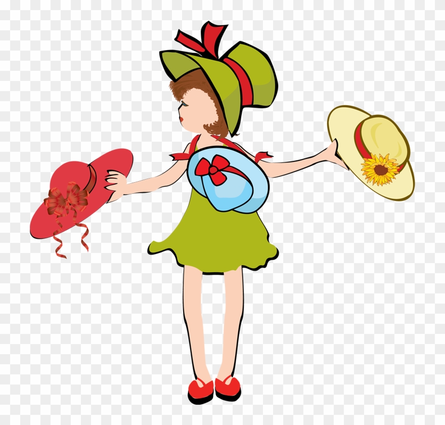 Sun Hat Clip Art - Girl Wearing Many Hats Clipart - Png Download