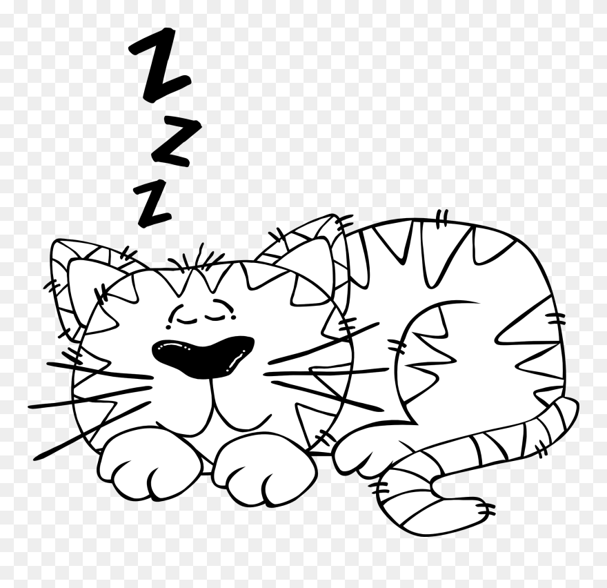 Free Vector Cartoon Cat Sleeping Outline Clip Art - Sleeping Cartoon Black And White - Png Download