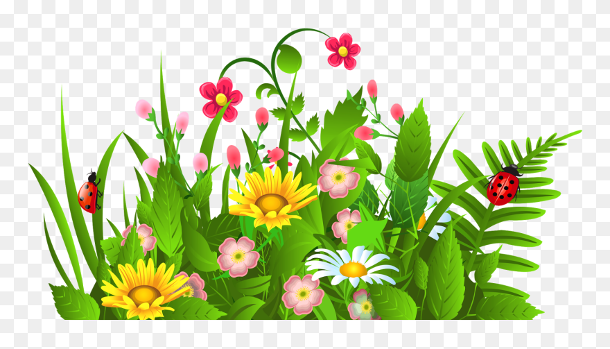 Flowers Clipart Border Flowers Clipart Clipart Spring - Grass With Flower Clipart - Png Download