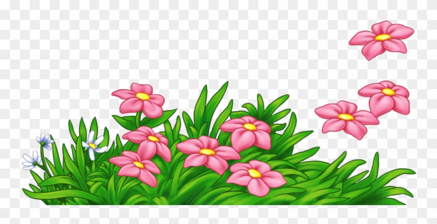 Grass With Flowers Png Clipart - Cartoon Flowers And Grass Transparent Png