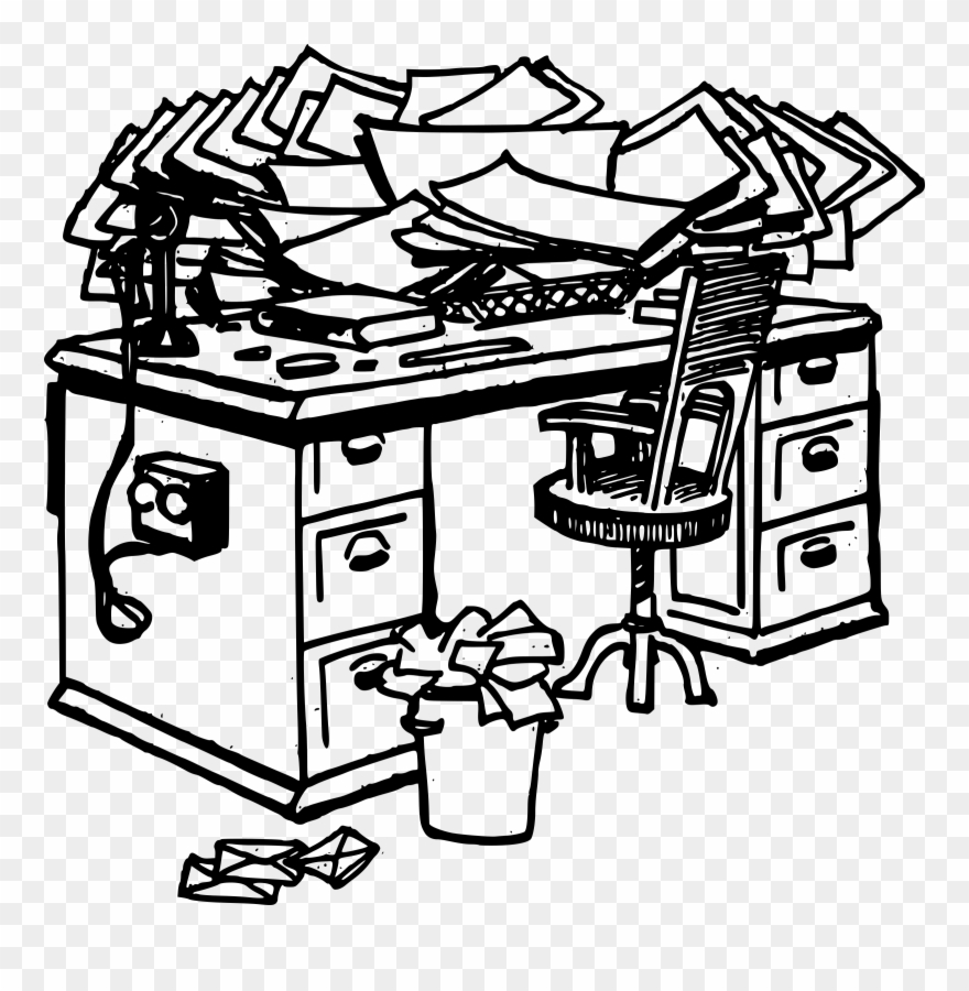 Desk Clipart Research Paper - Messy Desk Clipart Black And White - Png Download