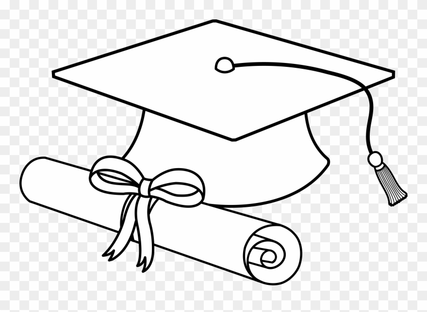 Flying Graduation Caps Clip Art Cap Line - Diploma And Cap Drawing - Png Download
