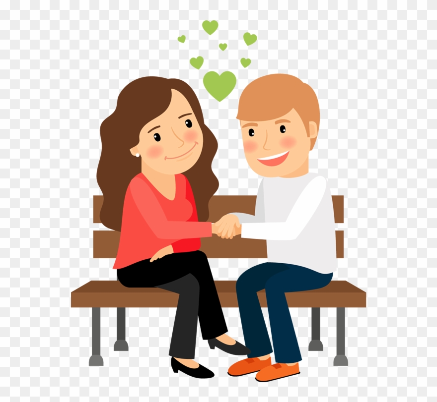 Cartoon Woman And Man Holding Hands Sitting On Park - Cartoon People Sitting On A Bench Clipart