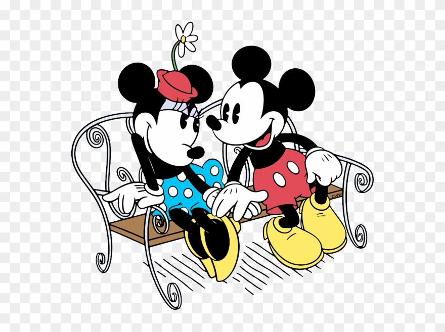 Mickey, Minnie On Park Bench - Mickey Mouse Clipart