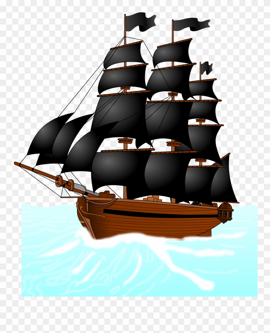 Pirate Ship Outline - Ship With Black Sails Cartoon Clipart