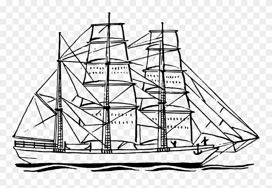 Sailing Ship Clipart Ship Outline - Bark Ship Line Drawing - Png Download