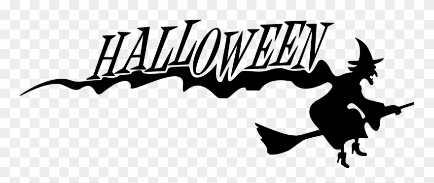 Flying Halloween Witch With Text - Halloween Design Black And White Clipart