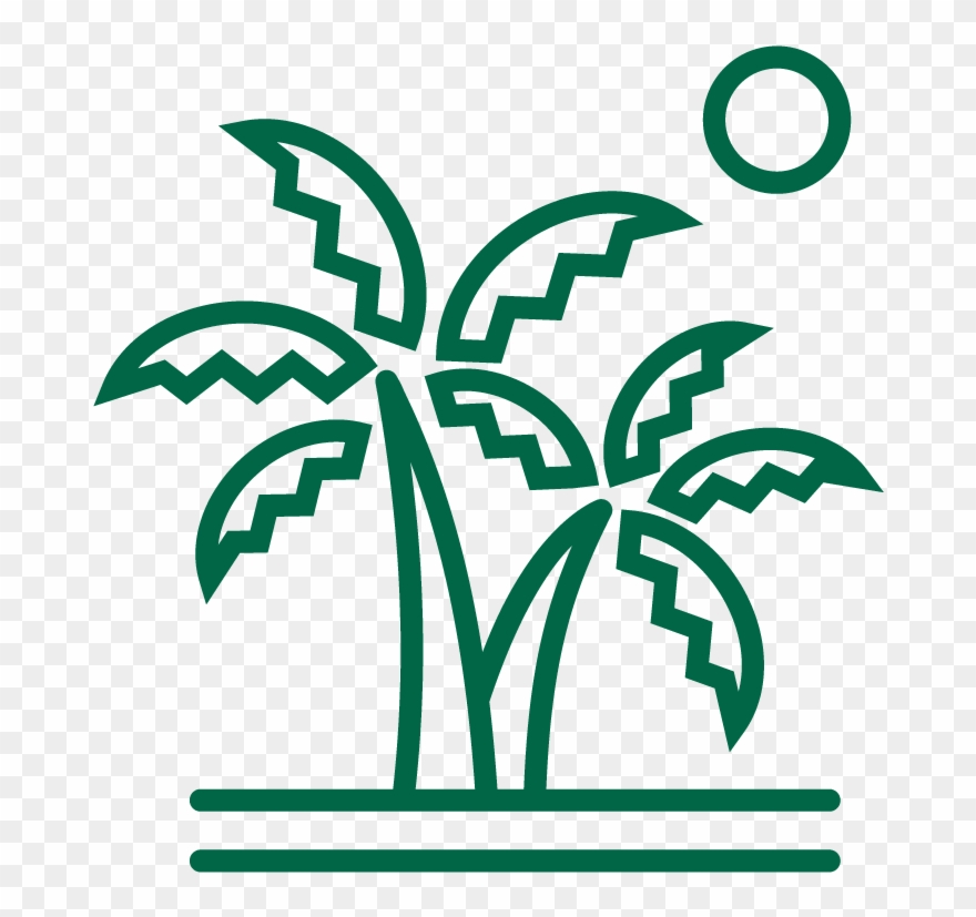 Line Drawing Of Palms On An Island With The Sun In - Illustration Clipart