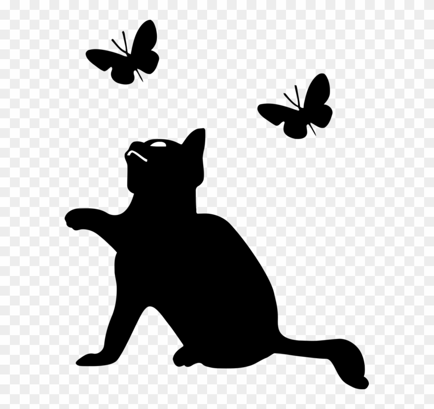 Cat Food Kitten Felidae Wall Decal - Cat Butterfly Silhouette Clipart