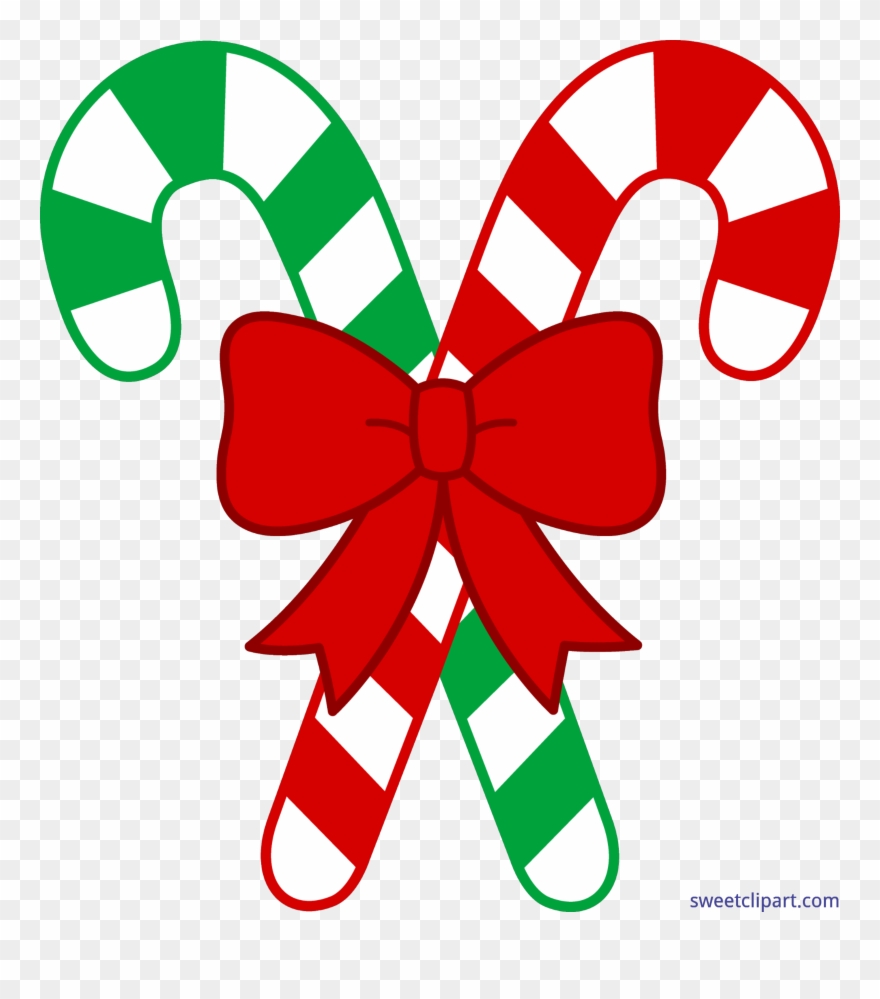 Image Free Library Red Green Canes Bow Clip Art Sweet - Png Download