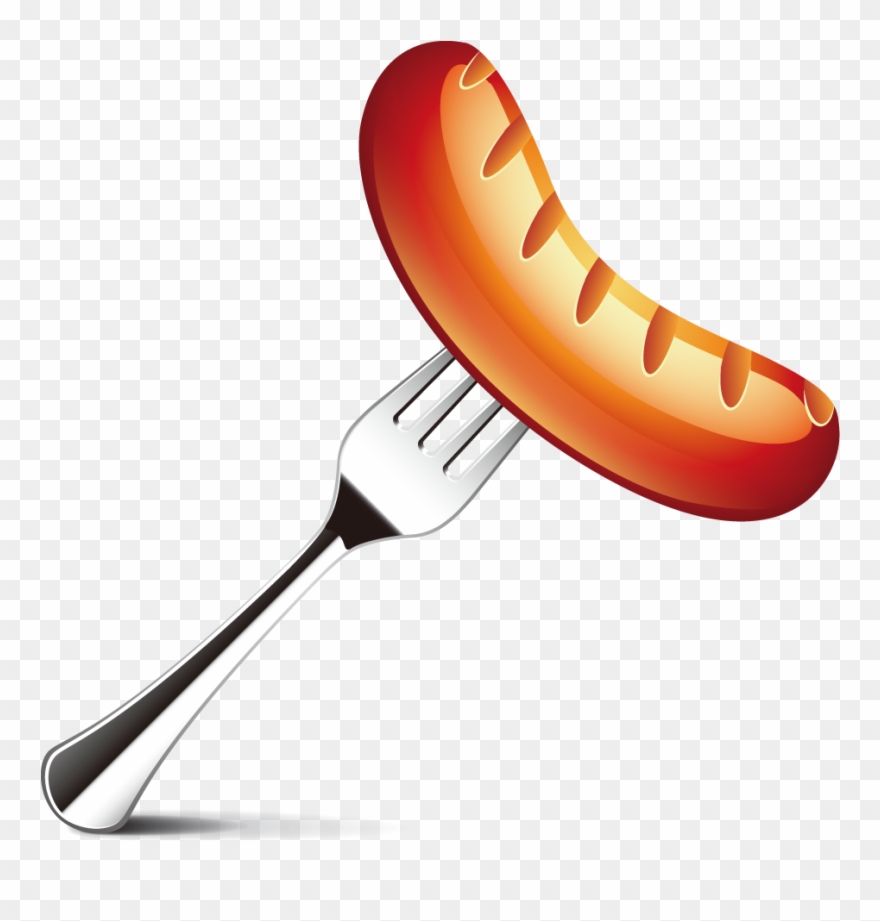 Ketchup Spoon Png Clip Art Black And White - Sausage On Fork Png Transparent Png