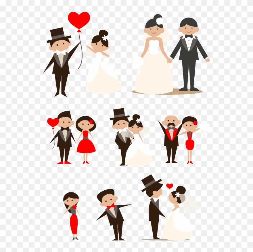 Cartoon Couple Hand Drawn Bride And Groom - Png Wedding Cartoon Clipart Transparent Png