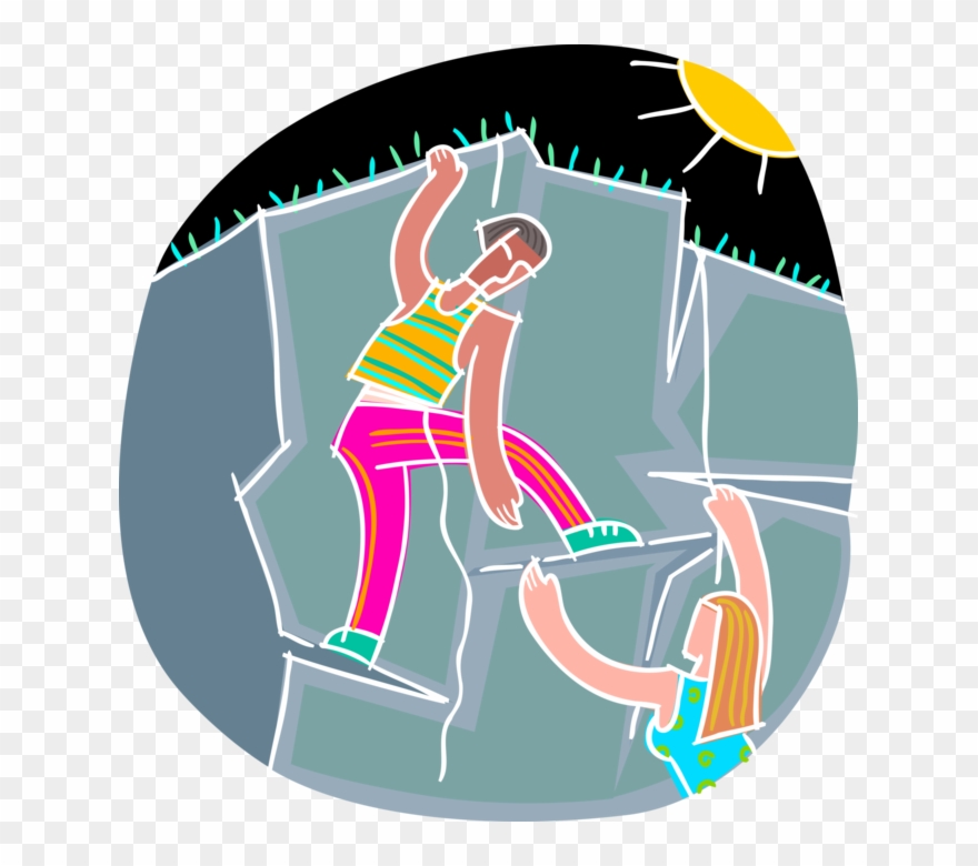 Vector Illustration Of Friends Rock Climbing On Summer - Clip Art - Png Download