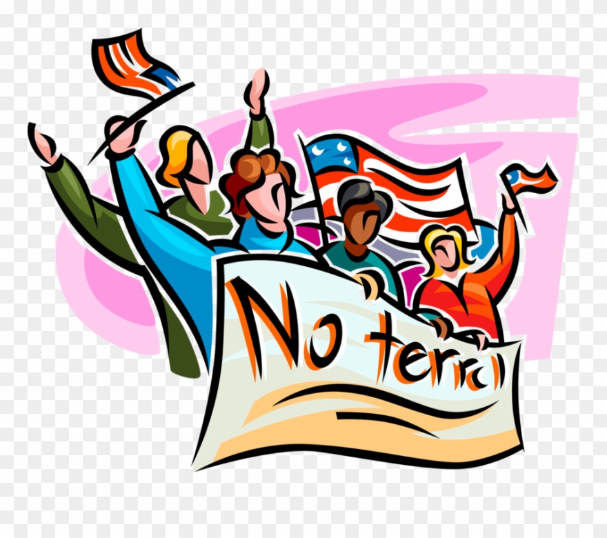 Vector Illustration Of Protesters With Protest Banner - New York City Clipart