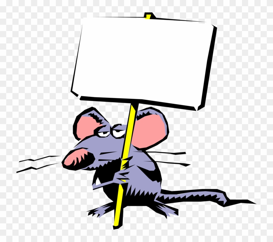 Vector Illustration Of Rodent Mouse With Protest Picket - Cartoon Rat Holding Sign Clipart