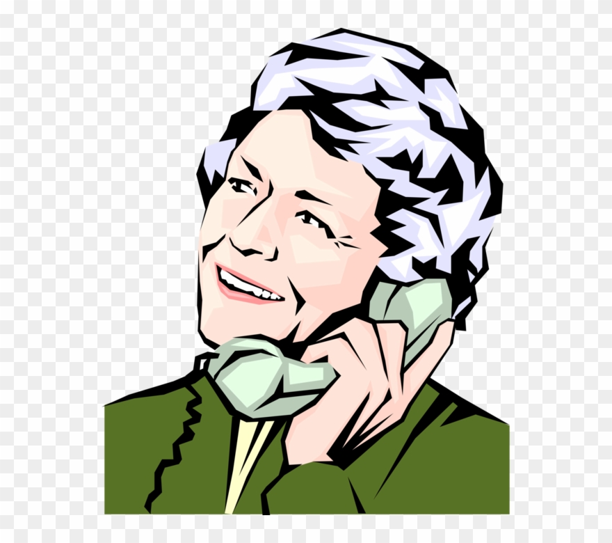 Vector Illustration Of Grandmother On Phone With Grandchildren - Illustration Clipart