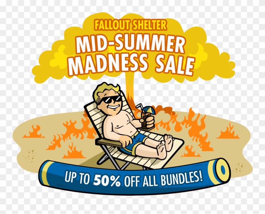 4 Aug - Vault Boy Fallout Vacation Nuclear Cloud Art 32x24 Clipart