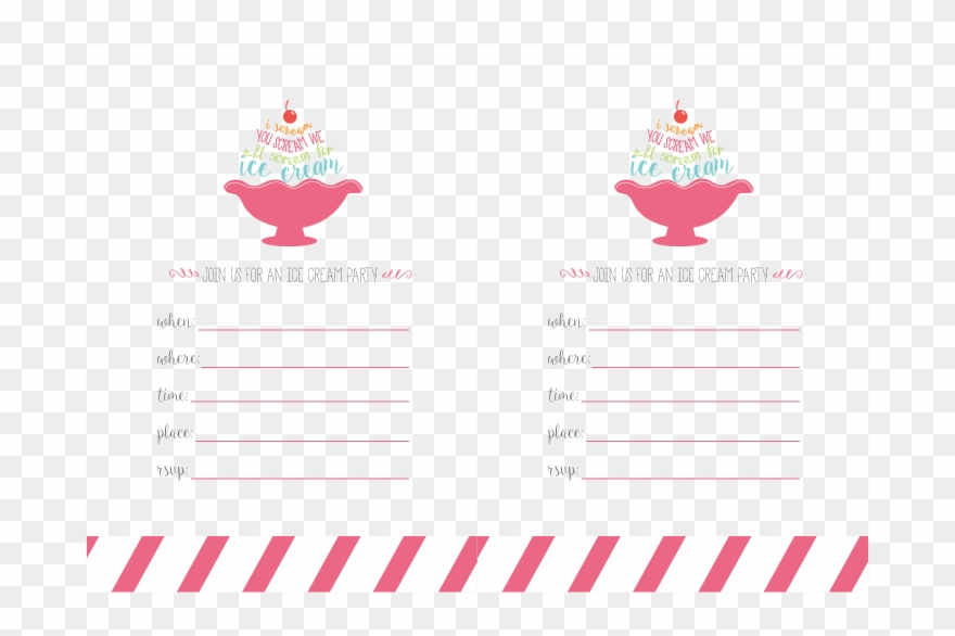 Ice Cream Party Bright Pink - Ice Cream Float Party Invite Clipart