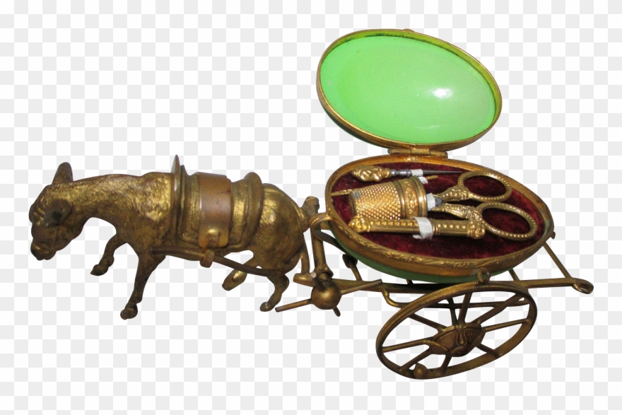 Palais Royal Etui Brass Donkey Pulling Green Opaline - Egg Clipart