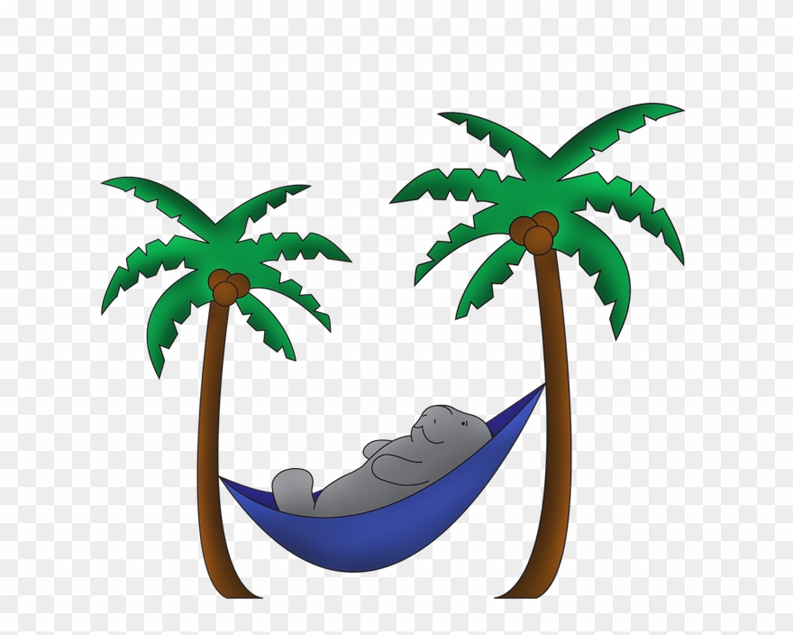 Manatee In A Hammock With 2 Palm Trees Made In Illustrator Clipart