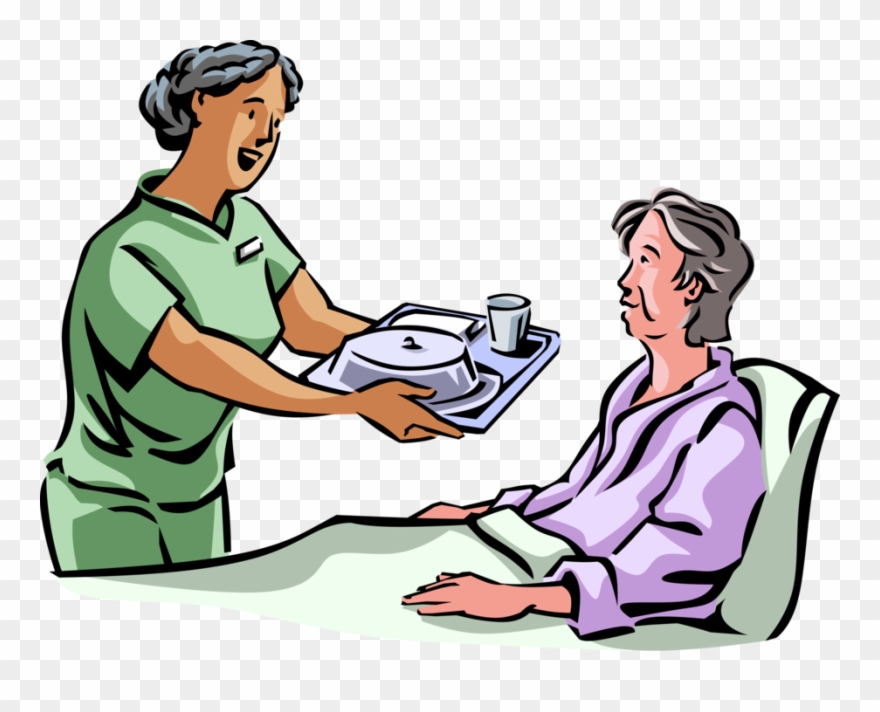 Orderly Delivers Meal To Vector Image Illustration - Krankenschwester Mit Patient Clipart - Png Download