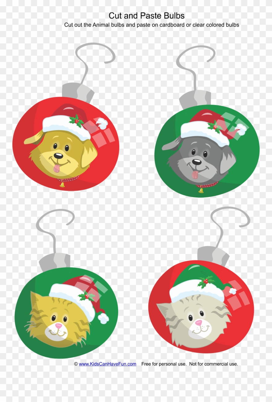 Cut And Paste Christmas Animal Bulbs Http - Christmas Day Clipart