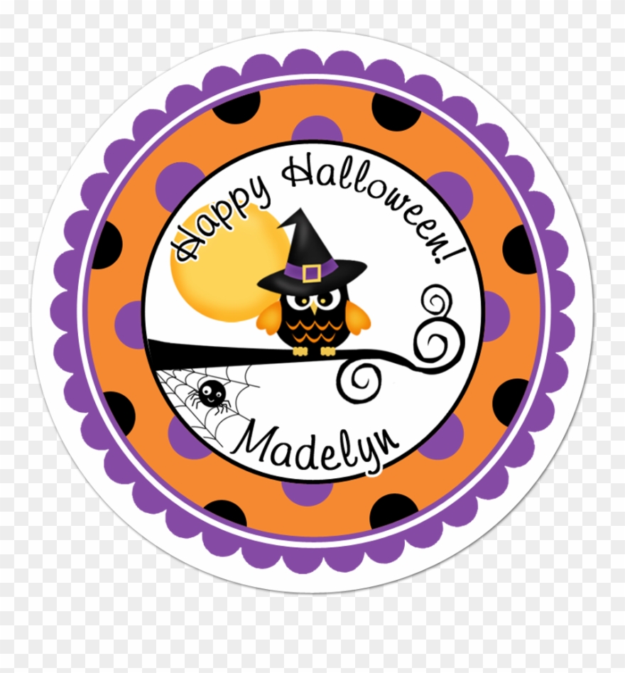Owl Witch Wide Polka Dot Border Personalized Sticker - Ingénierie De La Santé Montpellier Clipart