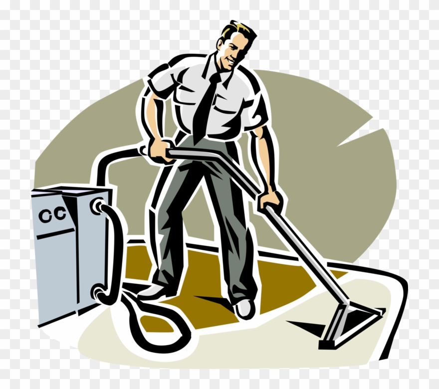 Vector Illustration Of Carpet Cleaner Uses Steam Cleaning - Carpet Cleaning Person Clipart