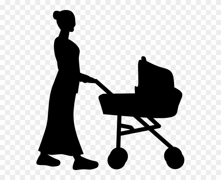 Silhouette, Baby, Mother, Carriage, Push Chair, Care - Mother With Stroller Silhouette Clipart