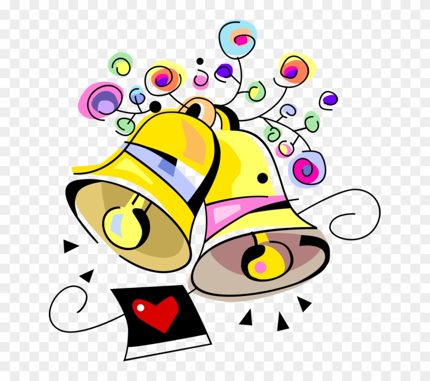 Vector Illustration Of Wedding Bells With Flower Blossoms - Illustration Clipart