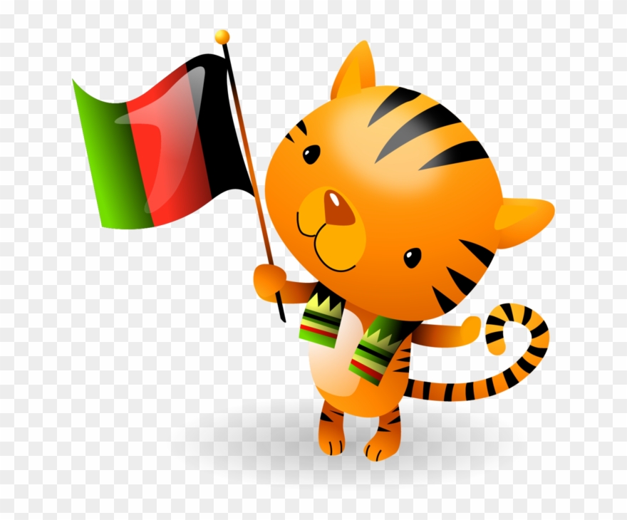 Kwanzaa Flag Waving Tiger Cub - Vector Graphics Clipart