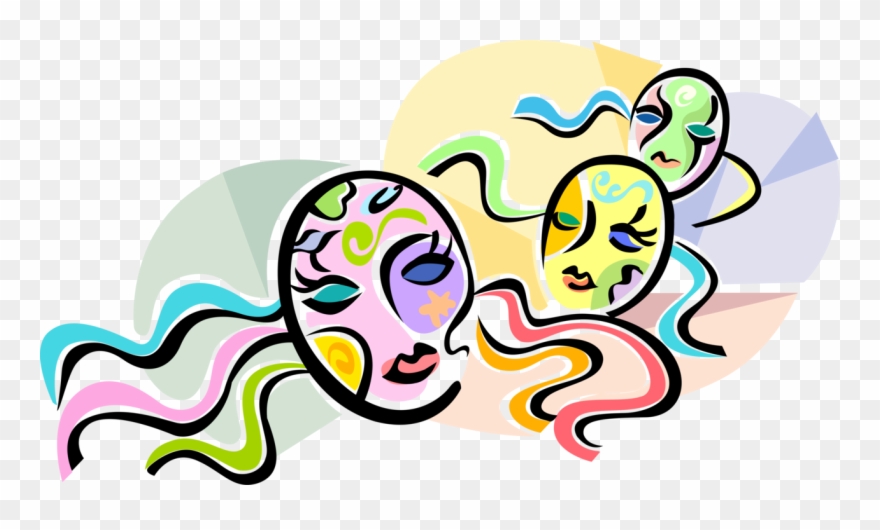 Vector Illustration Of Hebrew Jewish Purim Masks - Multiple Identities Clipart