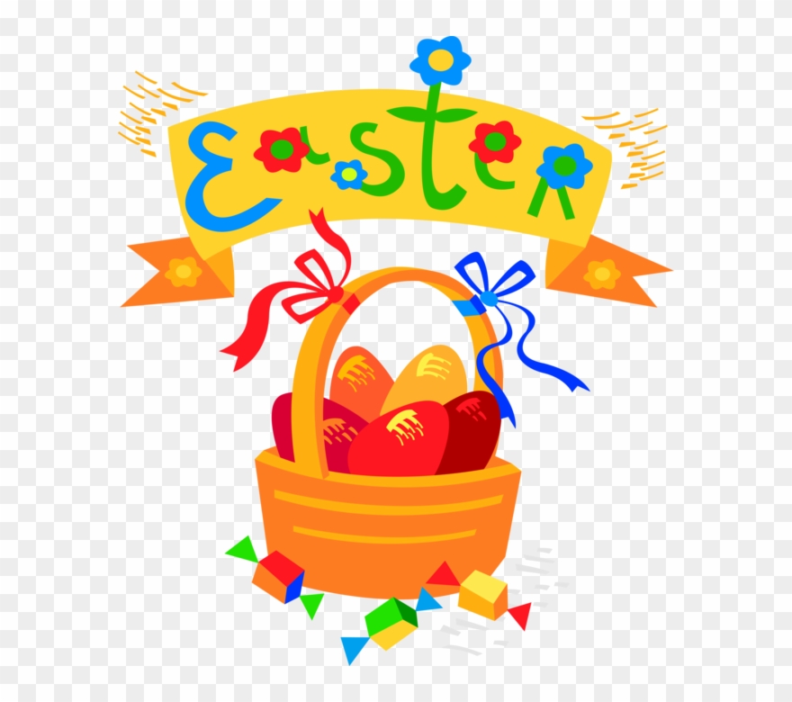 Vector Illustration Of Easter Basket With Colored Eggs - Easter Clipart