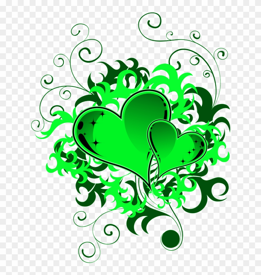 Mq Green Hearts Hearts Swirls Swirl - Background Clipart