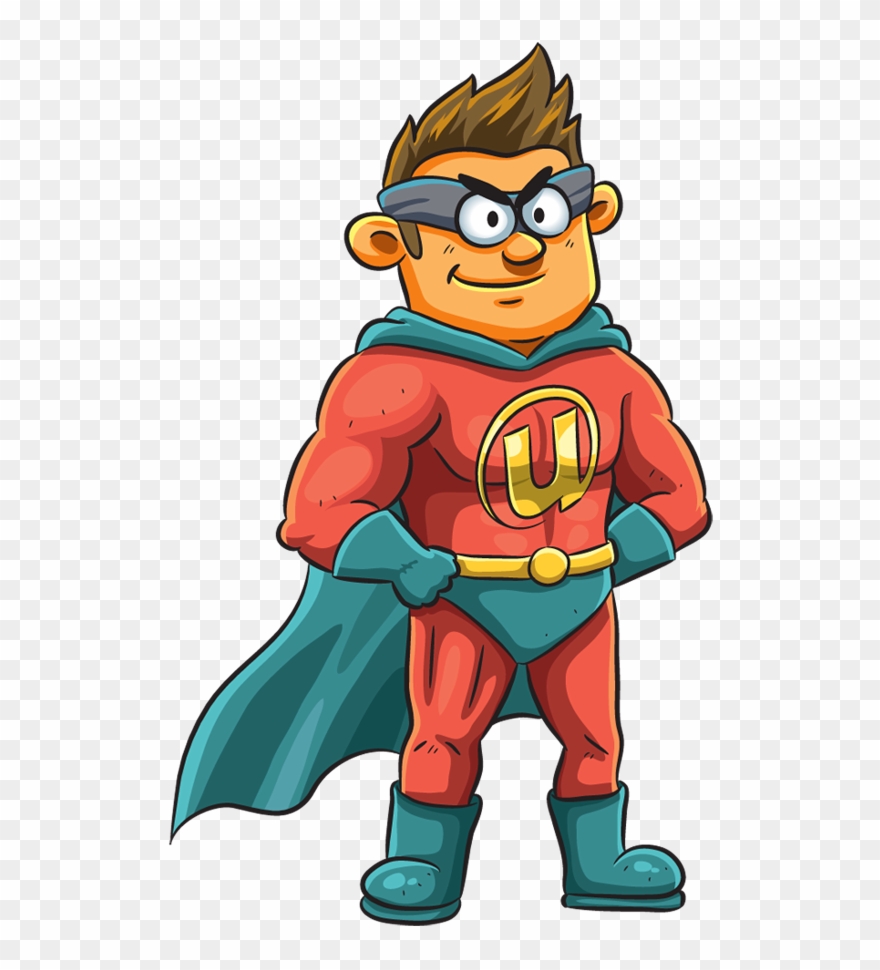 Amazing Superhero With Cape Standing With Hands On - Superman Clipart