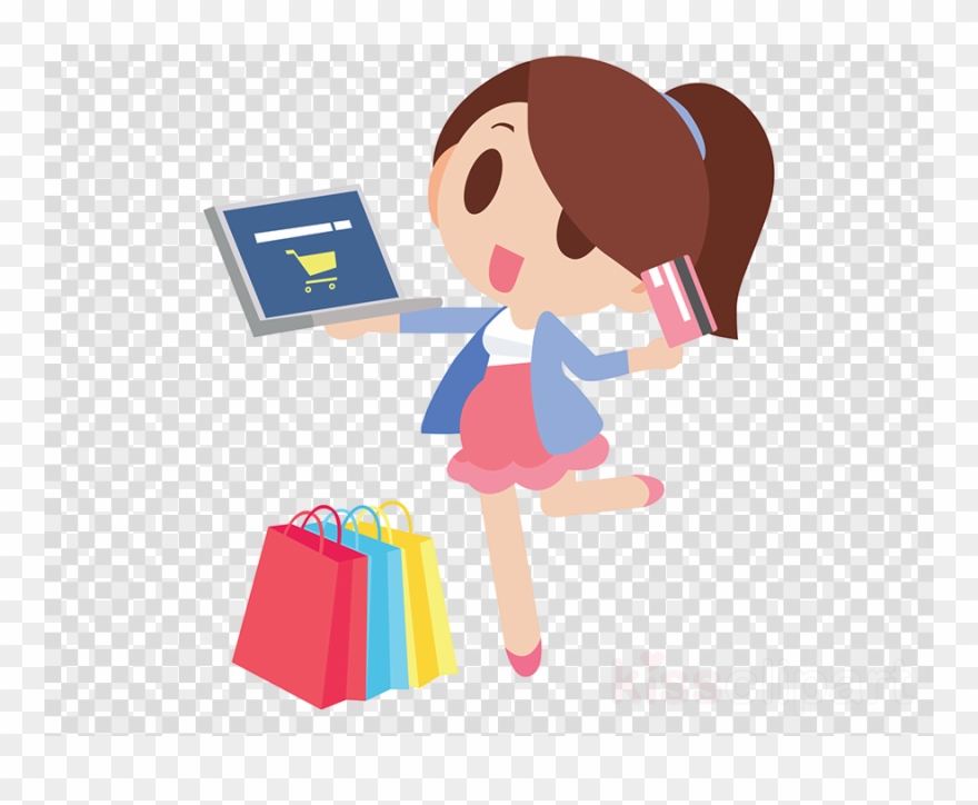 Girl Online Shopping Cartoon Clipart