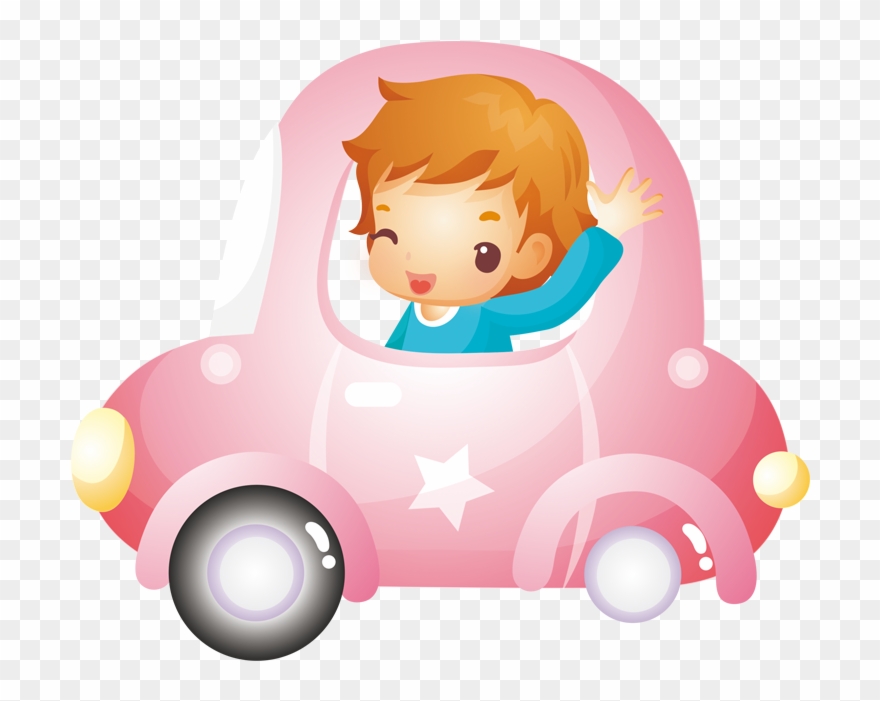卡通小女孩坐车 - Vector Graphics Clipart