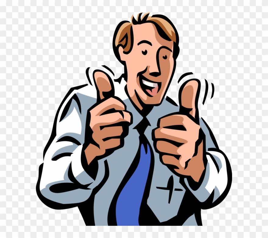 Vector Illustration Of Businessman Gives Two Thumbs - Thumb Signal Clipart