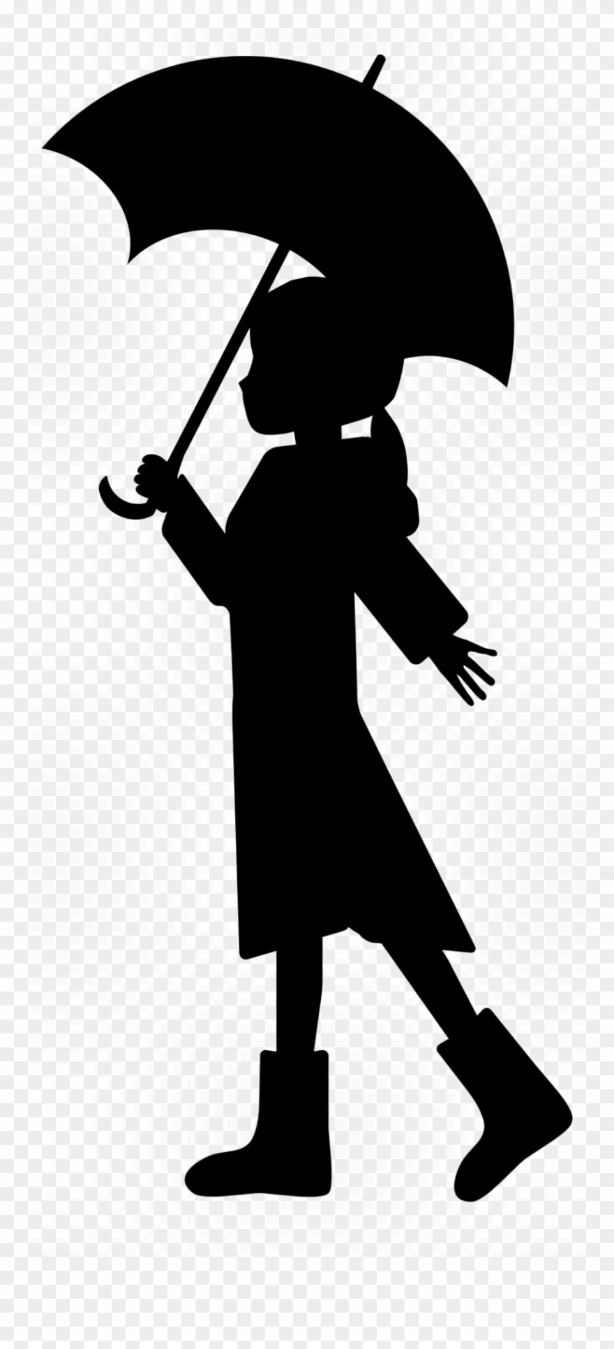 Girl Umbrella Png File - Girl Holding Umbrella Black Clipart