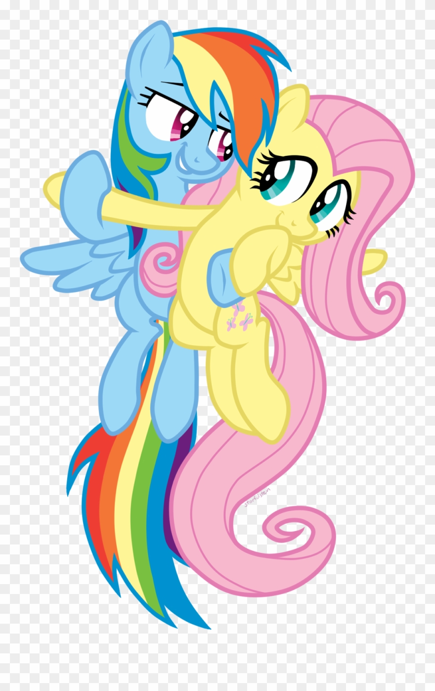 Hugging Clipart Transparent - Fluttershy And Rainbow Dash Hug - Png Download