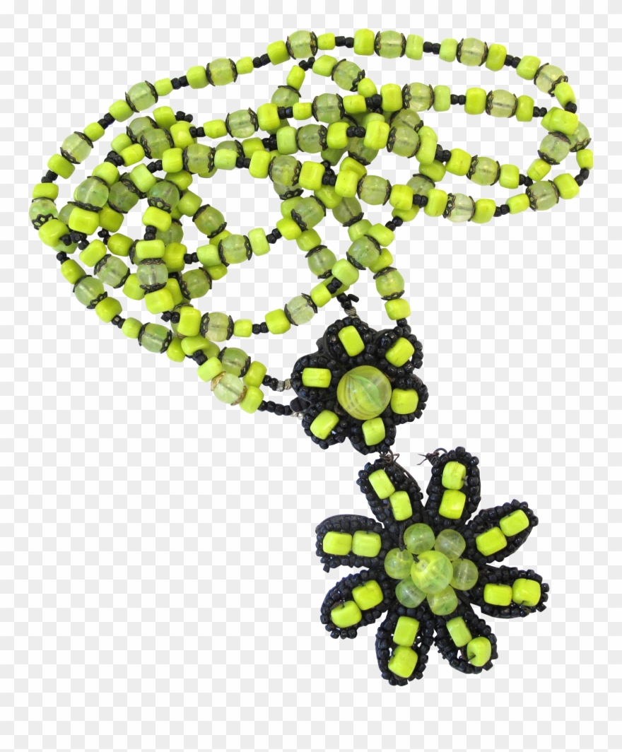 Miriam Haskell Chartreuse Green Bead Pendant Necklace - Craft Clipart